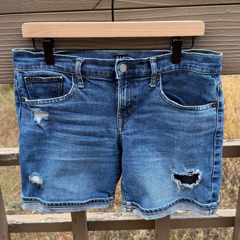 GAP Denim Distressed Medium Wash, Mid-Rise Cuffed Jean Short